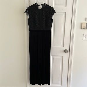 Jude Connally black lace and velvet jumpsuit.